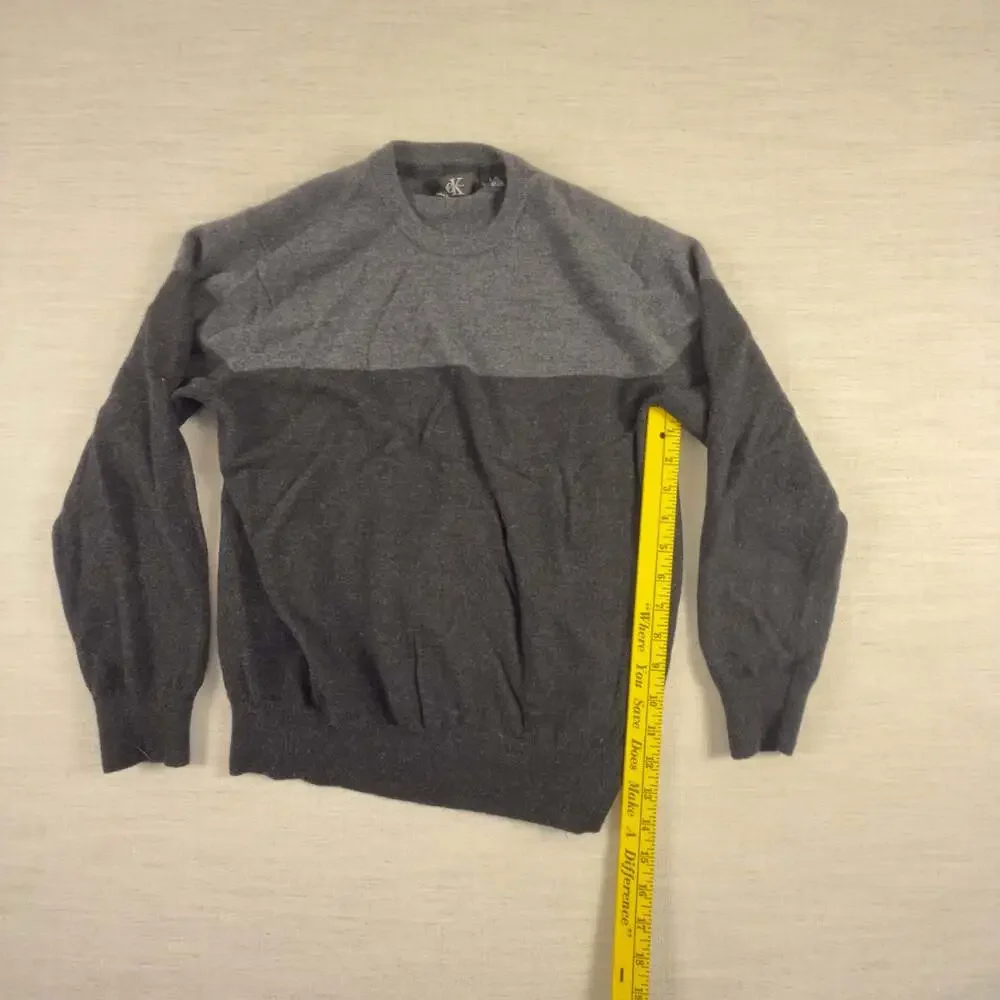 Calvin‎ Klein Sweater Mens Medium Blue/Black Two-Tone Color Block Merino Wool